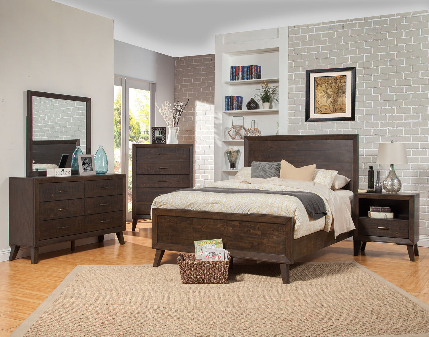 Alpine Furniture Alcott Queen Panel Bed, Tobacco