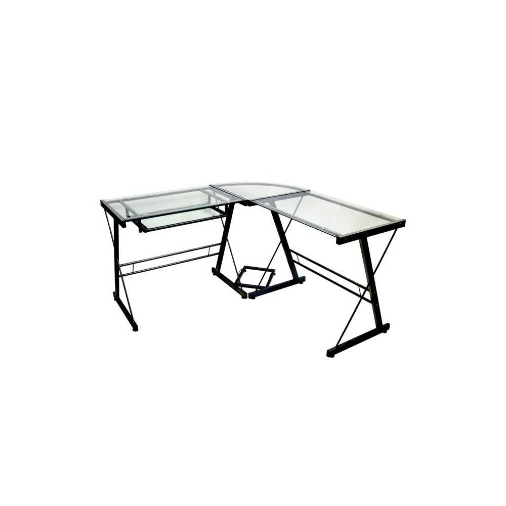 51" Modern Metal Glass Corner Computer Desk - Black/Clear