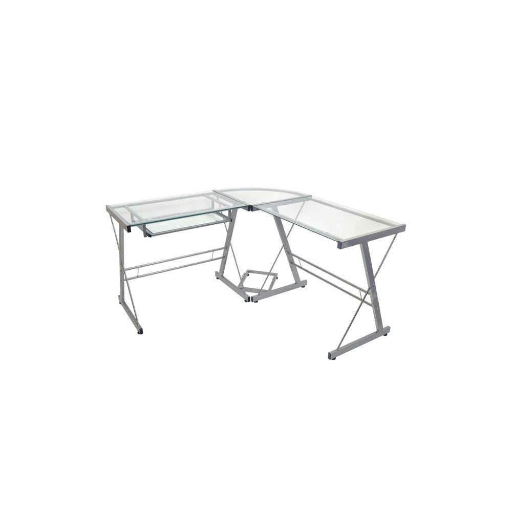 51" Modern Metal Glass Corner Computer Desk - Silver