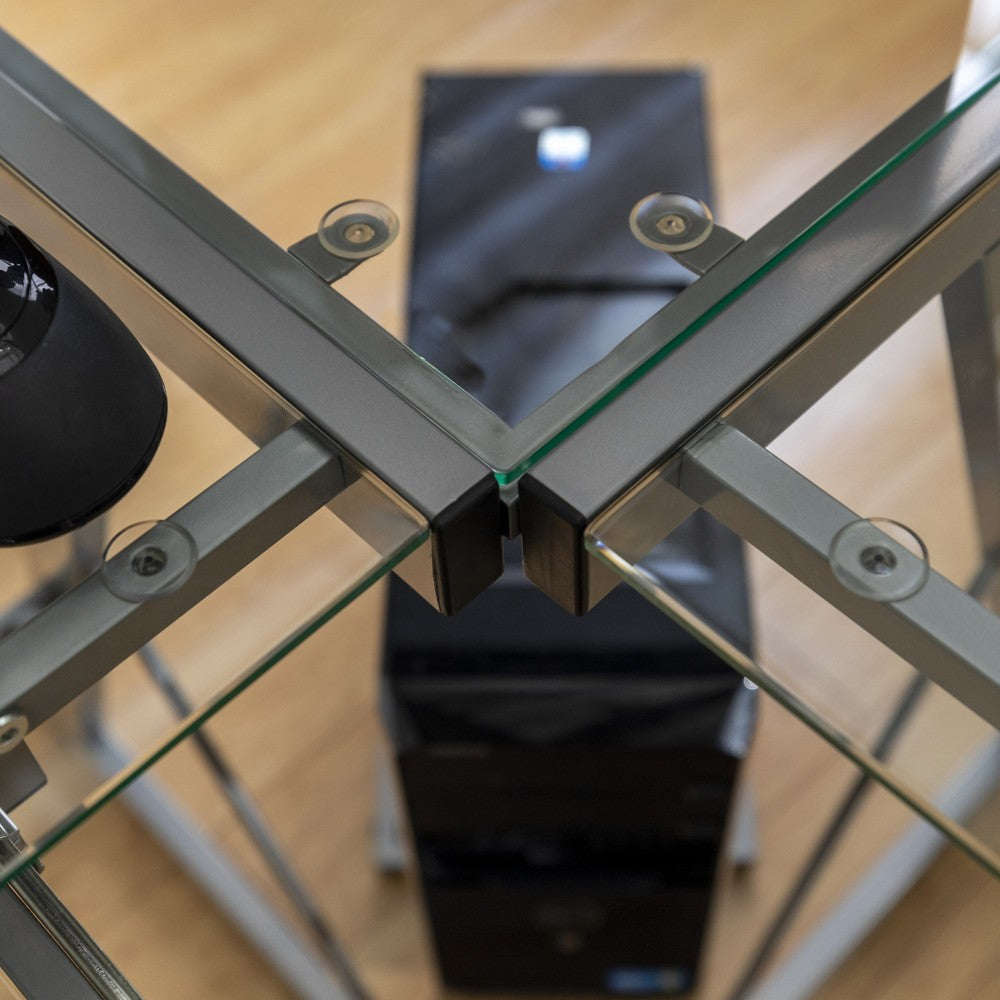 51" Modern Metal Glass Corner Computer Desk - Silver