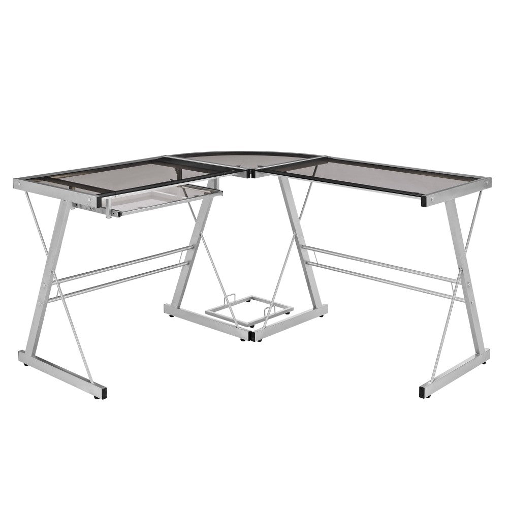 51" Modern Metal Glass Corner Computer Desk - Smoke