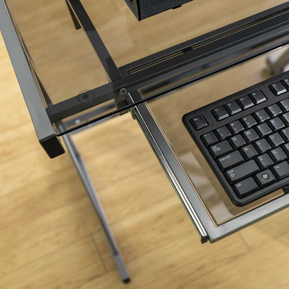 51" Modern Metal Glass Corner Computer Desk - Smoke