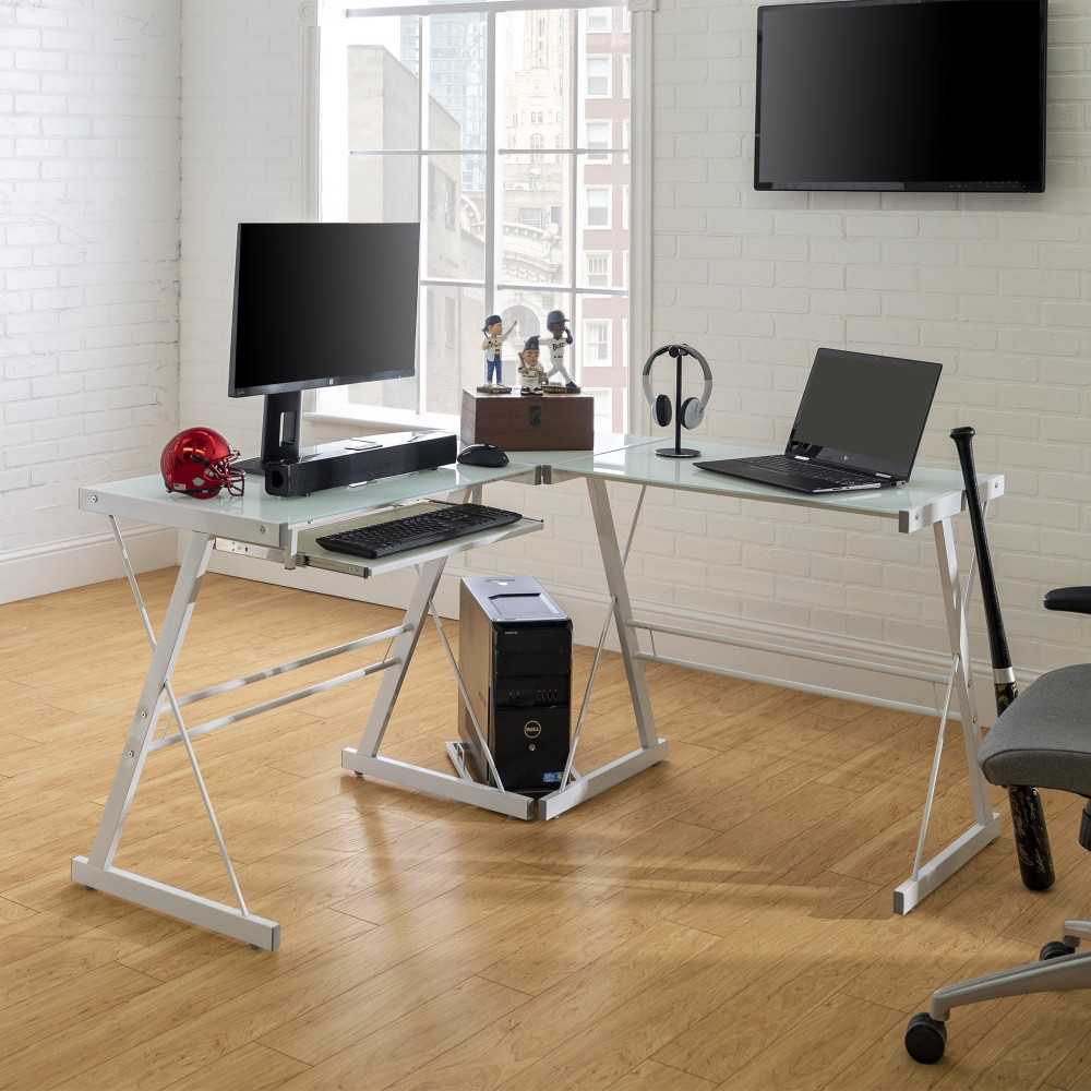 51" Modern Metal Glass Corner Computer Desk - White