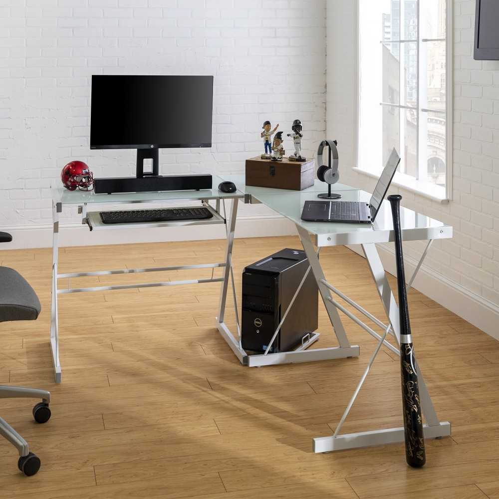 51" Modern Metal Glass Corner Computer Desk - White