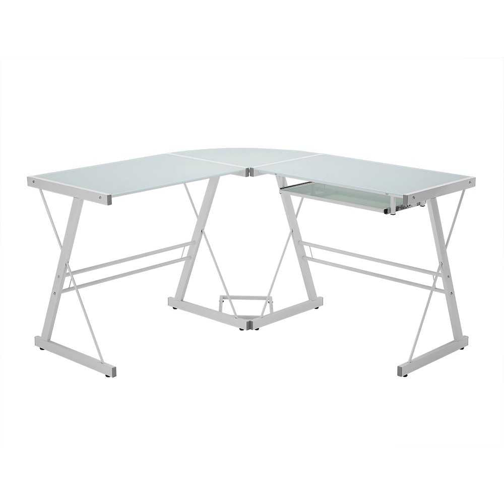 51" Modern Metal Glass Corner Computer Desk - White