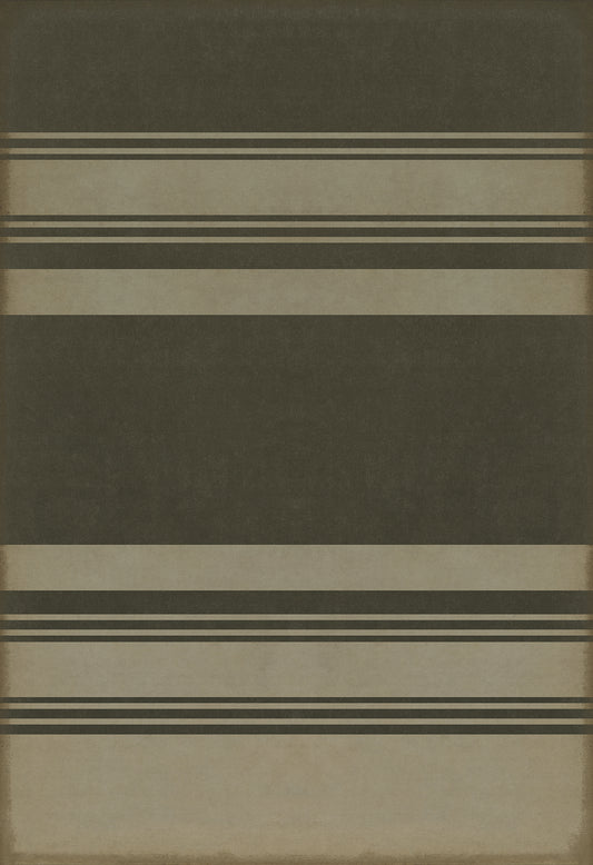 Pattern 50 Organic Stripes Black and Tan 120x175 Vintage Vinyl Floorcloth