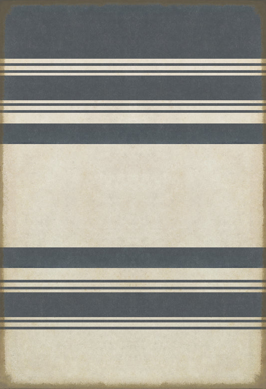 Pattern 50 Organic Stripes Blue and White 120x175 Vintage Vinyl Floorcloth