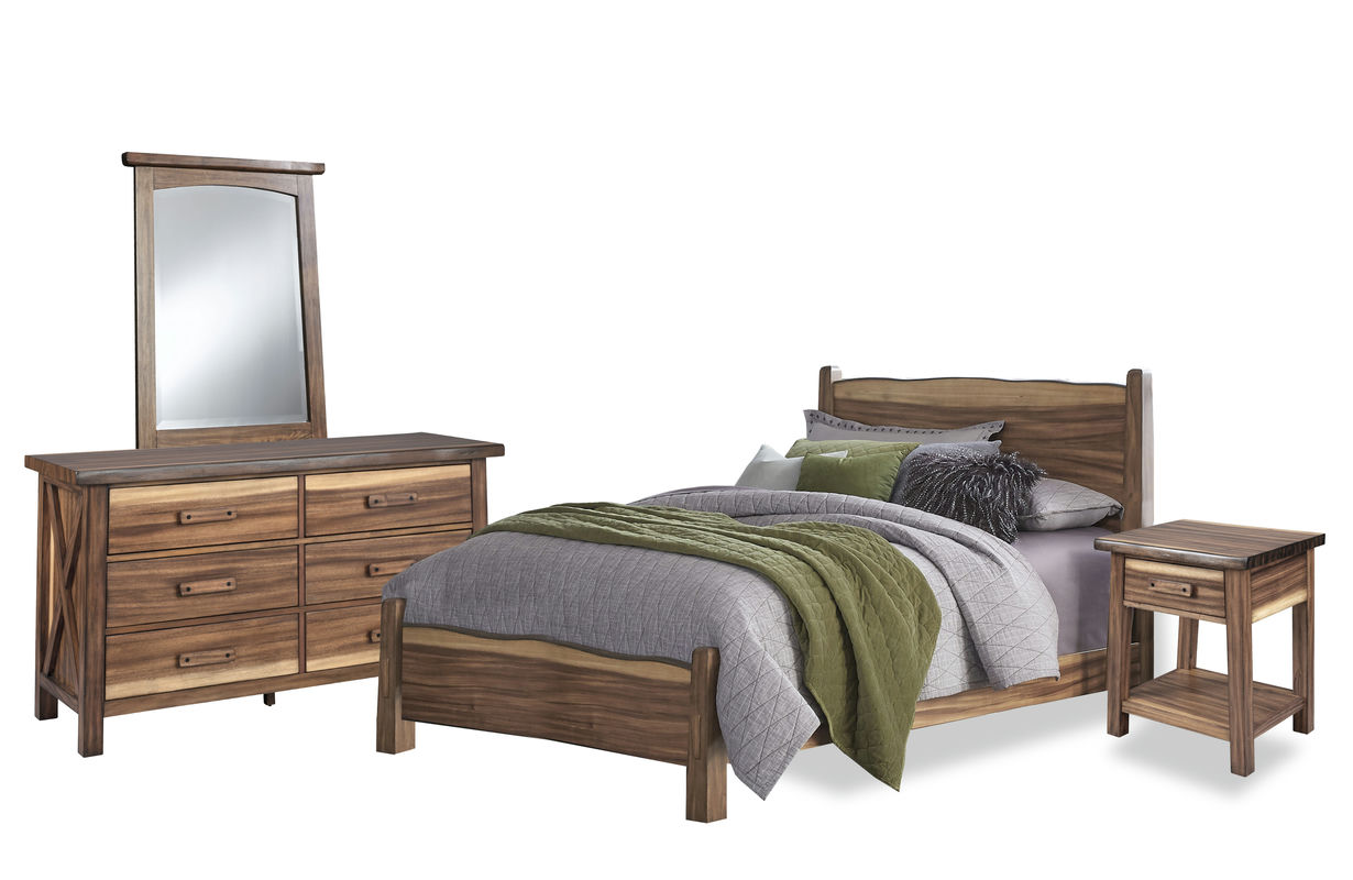 Forest Retreat Queen Bed, Nightstand, Dresser, and Mirror by homestyles
