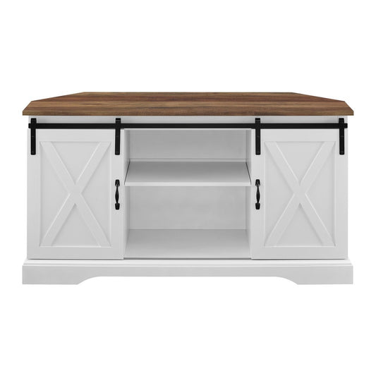 52" Sliding Barn Door Corner TV Stand - Rustic Oak/Solid White