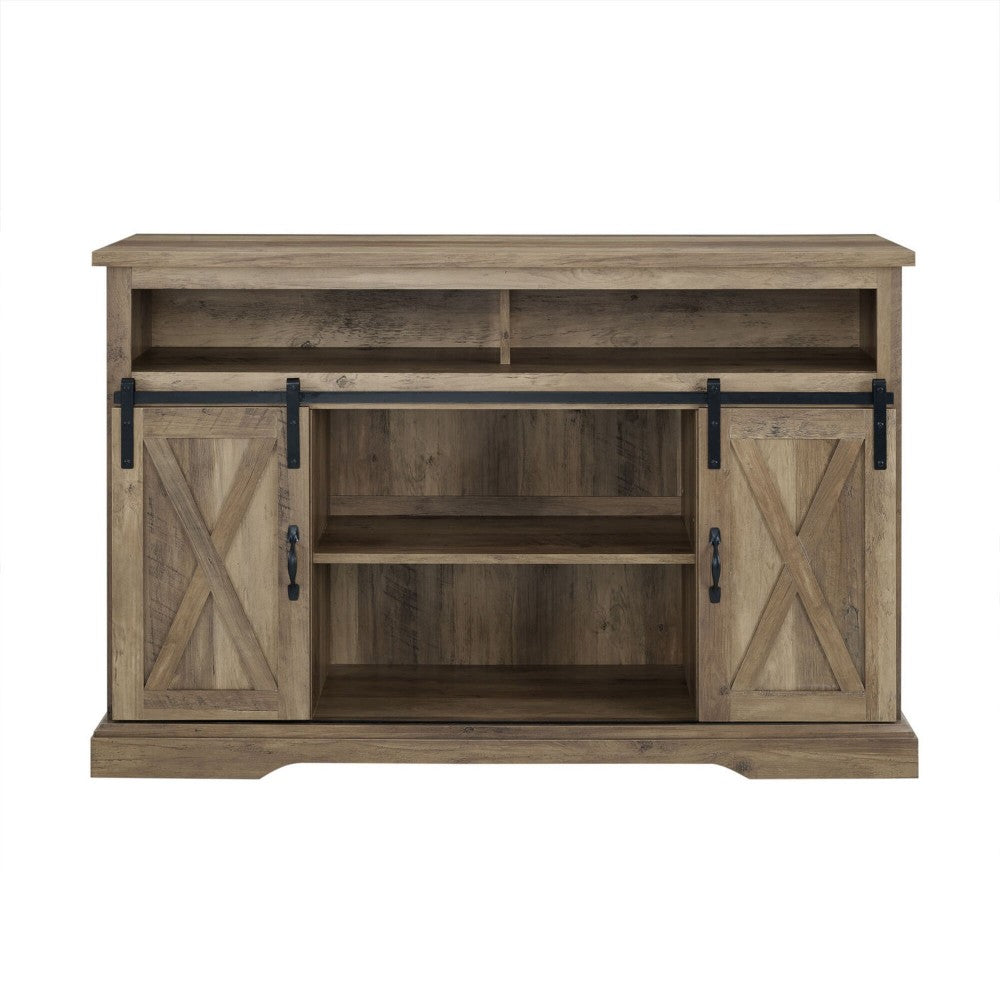 52" Sliding Barn Door Highboy Modern Farmhouse TV Stand - Rustic Oak