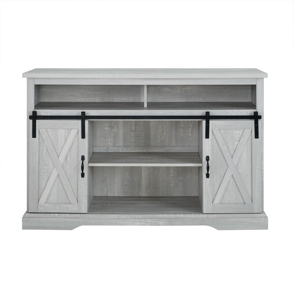 52" Sliding Barn Door Highboy Modern Farmhouse TV Stand - Stone Gray