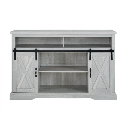 52" Sliding Barn Door Highboy Modern Farmhouse TV Stand - Stone Gray