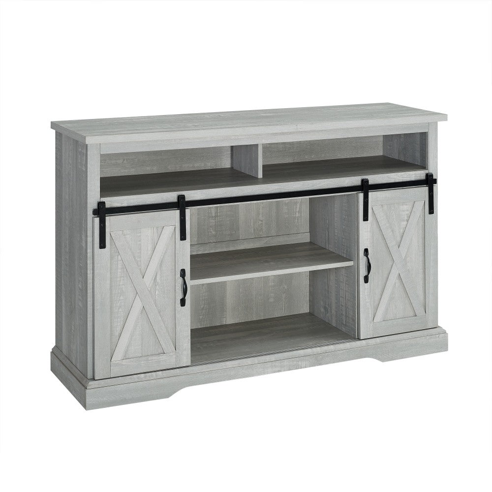 52" Sliding Barn Door Highboy Modern Farmhouse TV Stand - Stone Gray