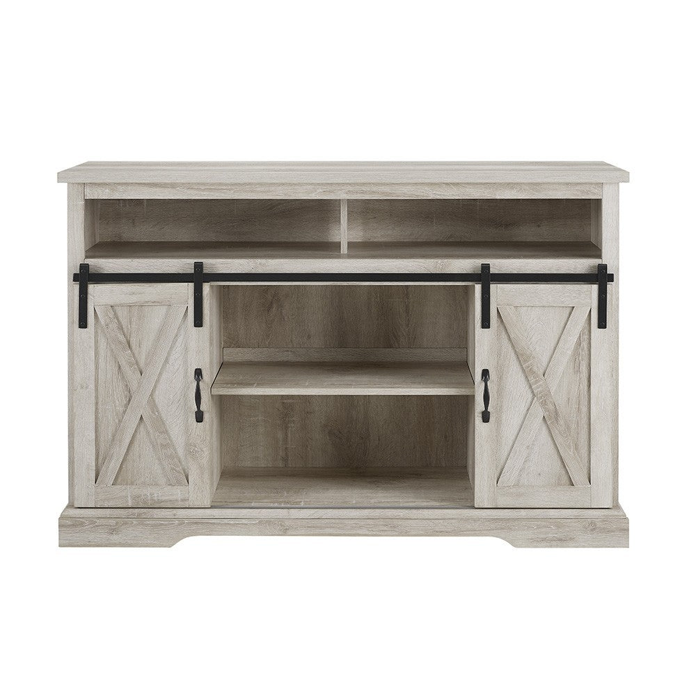 52" Sliding Barn Door Highboy Modern Farmhouse TV Stand - White Oak