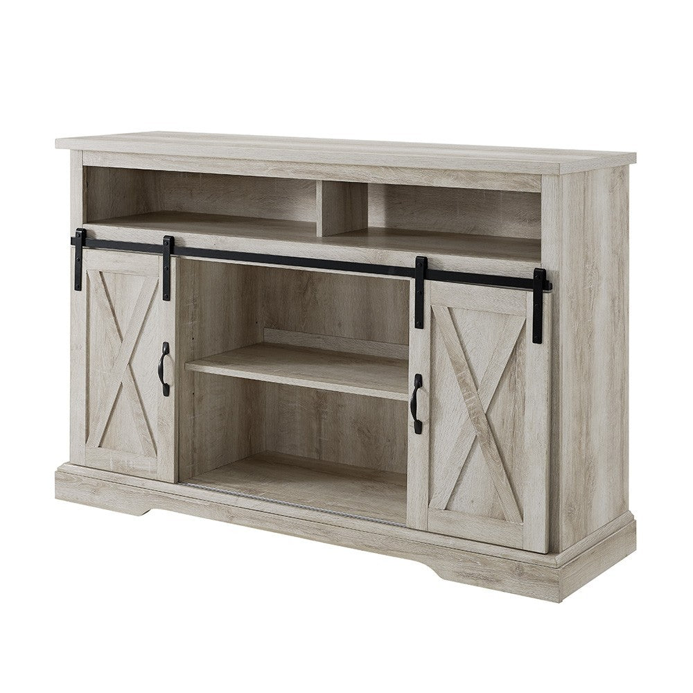 52" Sliding Barn Door Highboy Modern Farmhouse TV Stand - White Oak