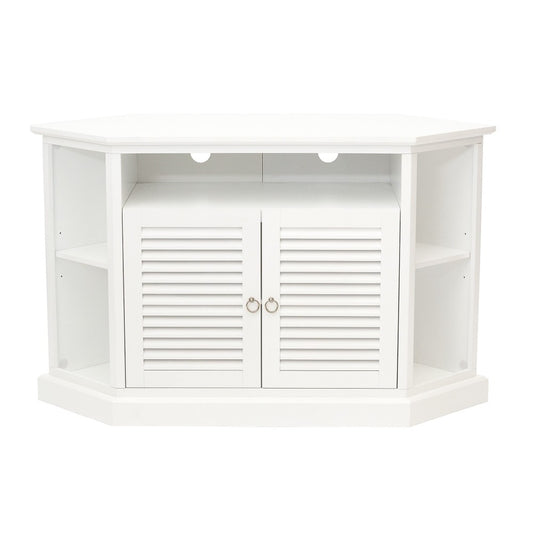 52" Transitional Fluted 2 Door Wood Corner TV Stand - White