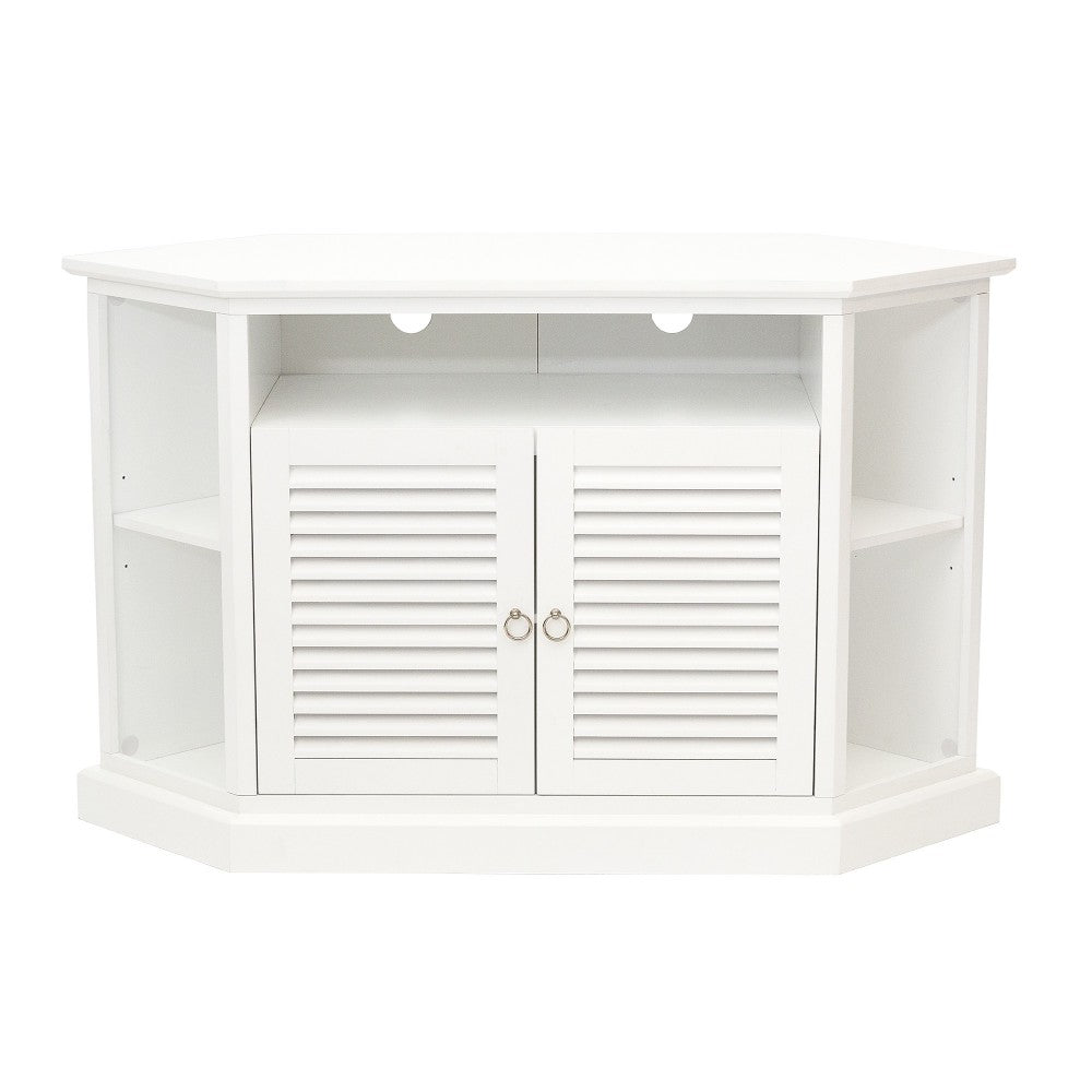 52" Transitional Fluted 2 Door Wood Corner TV Stand - White