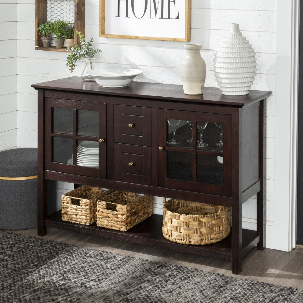 52" Transitional Wood Glass Sideboard - Espresso