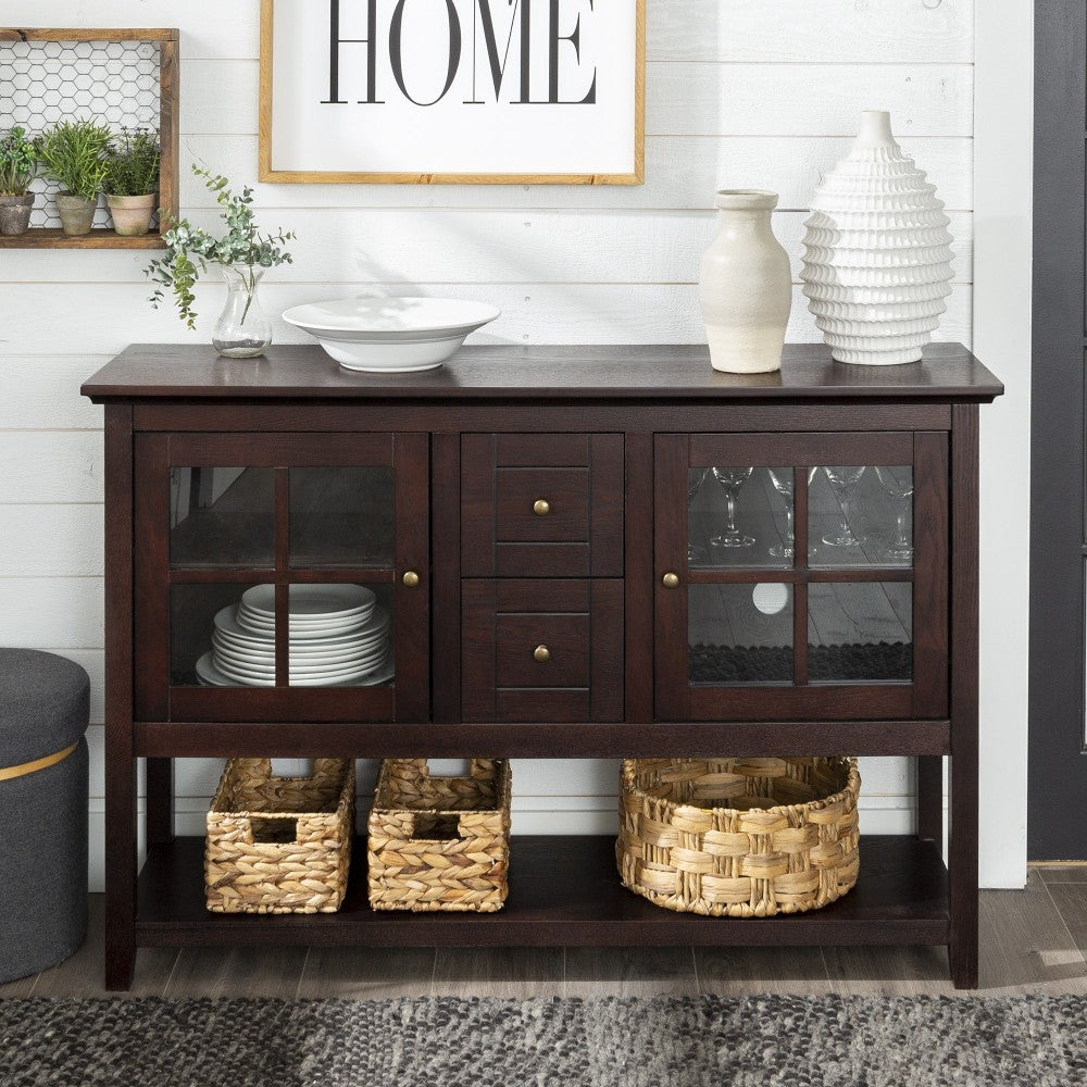 52" Transitional Wood Glass Sideboard - Espresso