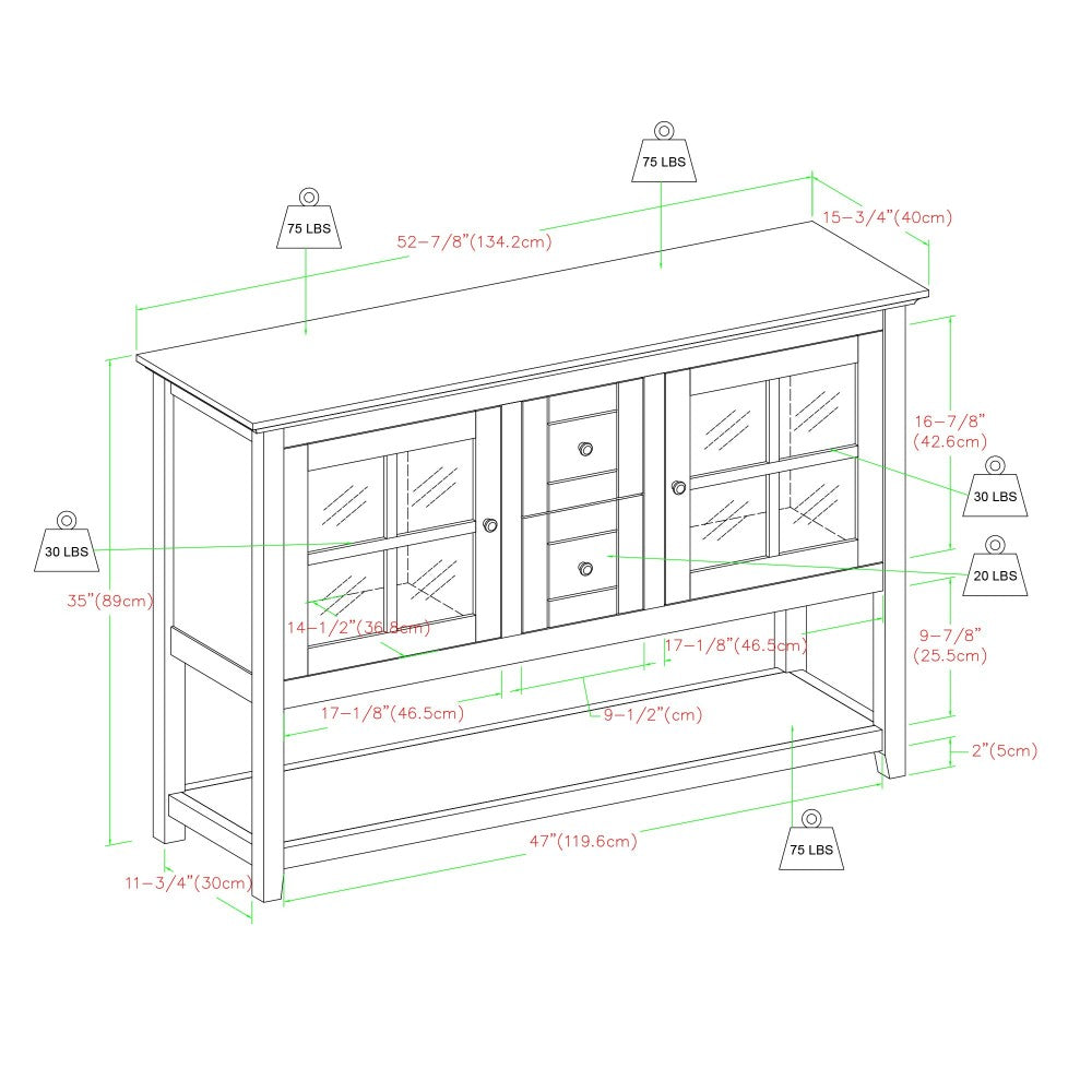 52" Wood Sideboard -  Antique Dark Teal