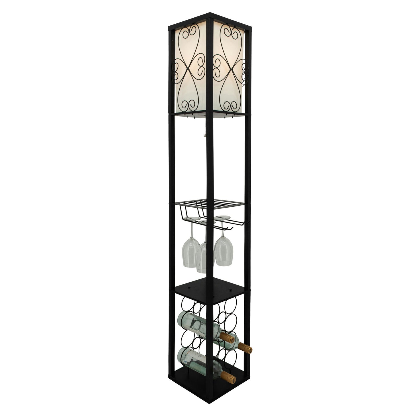 62.5? Wood/metal Etagere / Floor Lamp W/wine Rack
