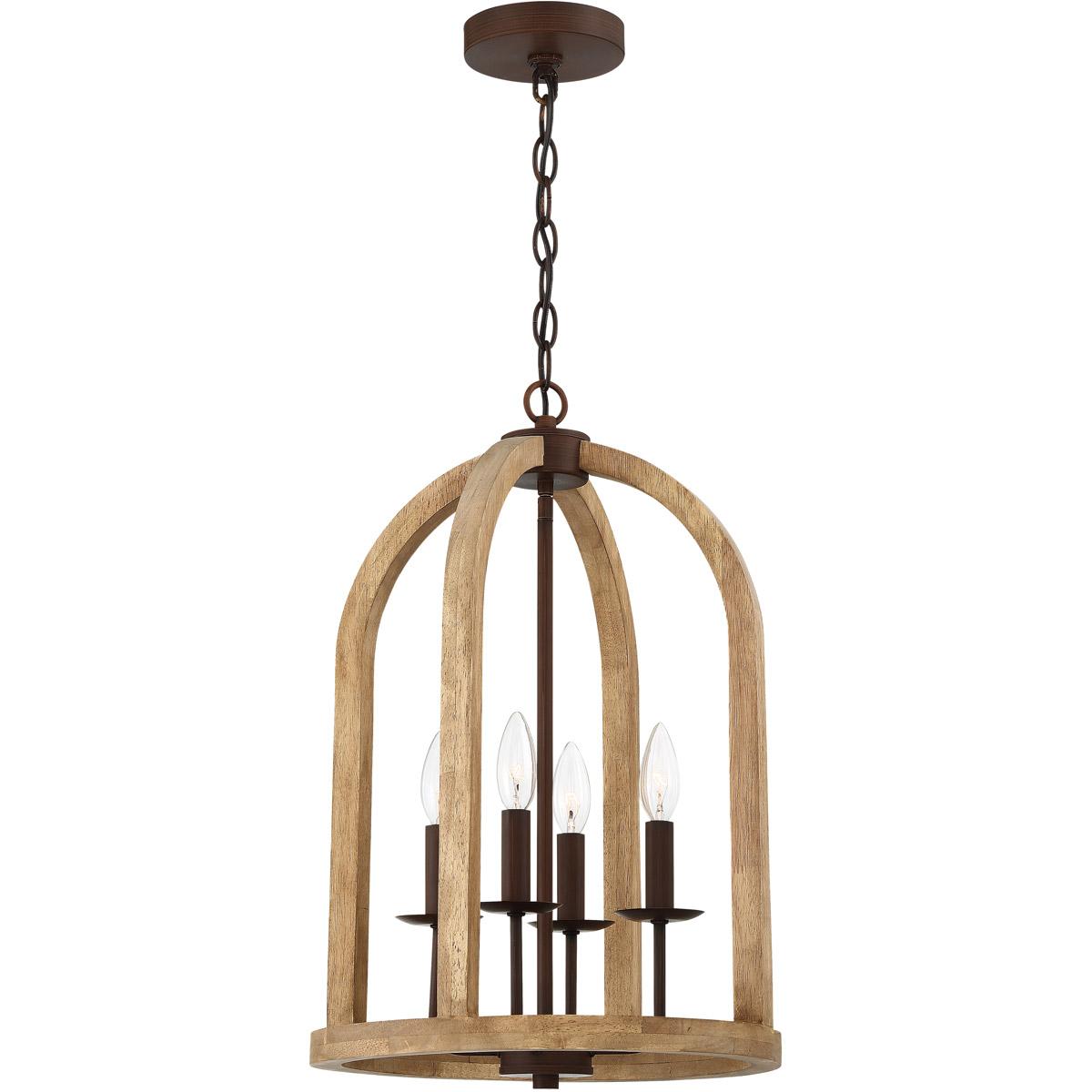 Aberdeen 4 Light Foyer, Natural Wood / Aged Bronze Brushed