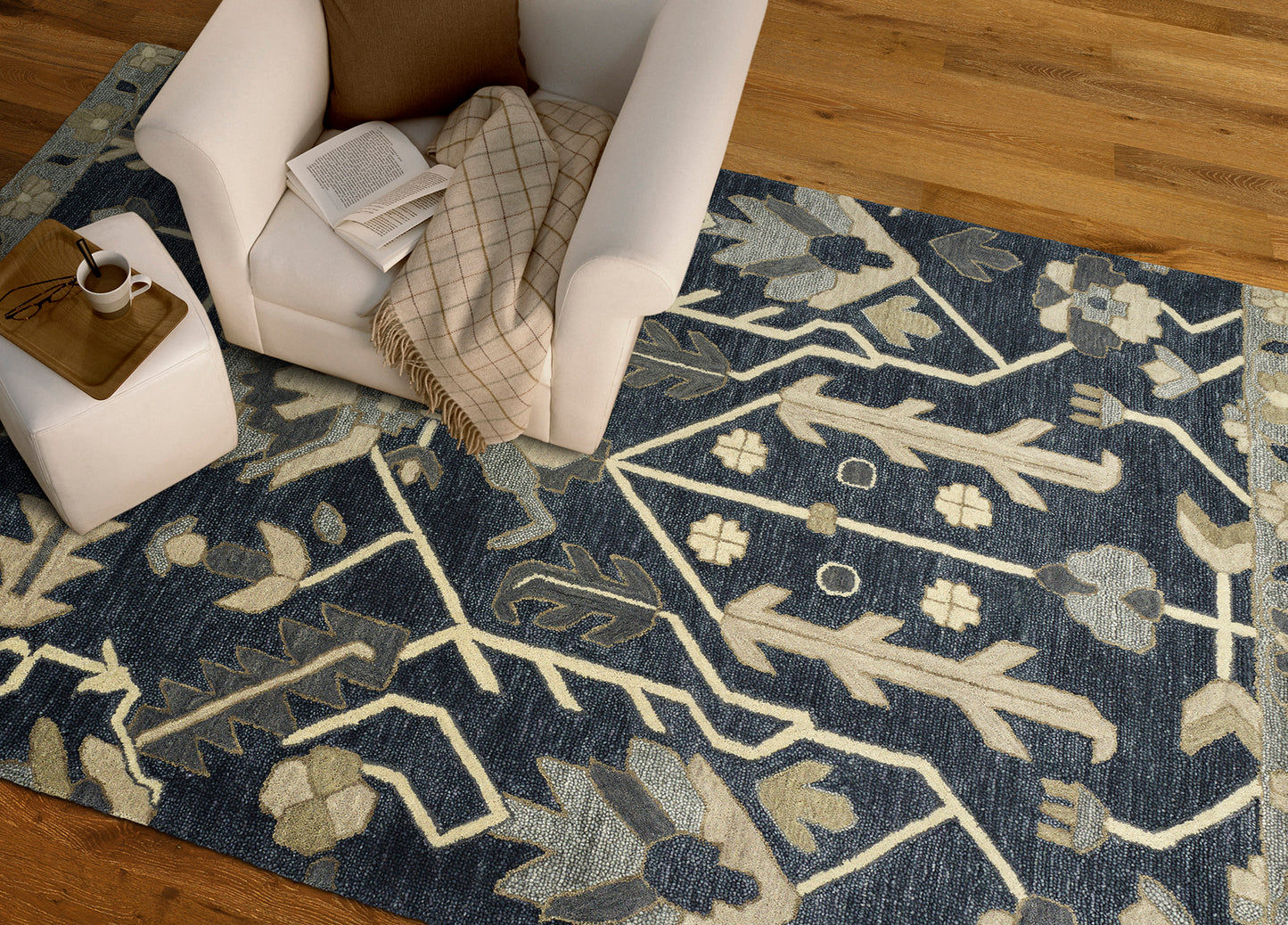 Kaleen Brooklyn Collection Dark Denim  Throw Rug 2' x 3'