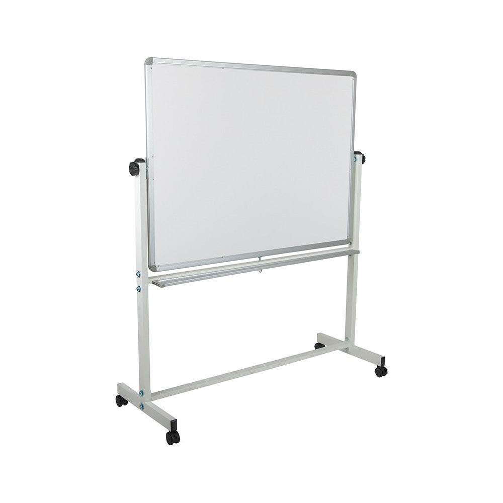 53"W x 62.5"H Double-Sided Mobile White Board with Pen Tray