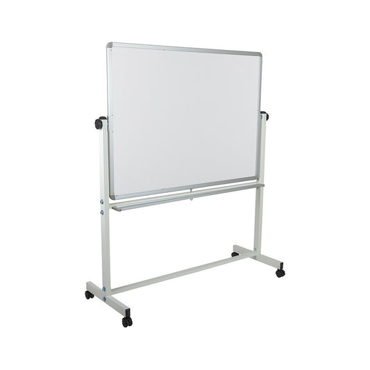 53"W x 62.5"H Double-Sided Mobile White Board with Pen Tray