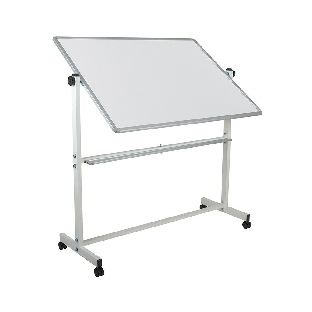 53"W x 62.5"H Double-Sided Mobile White Board with Pen Tray
