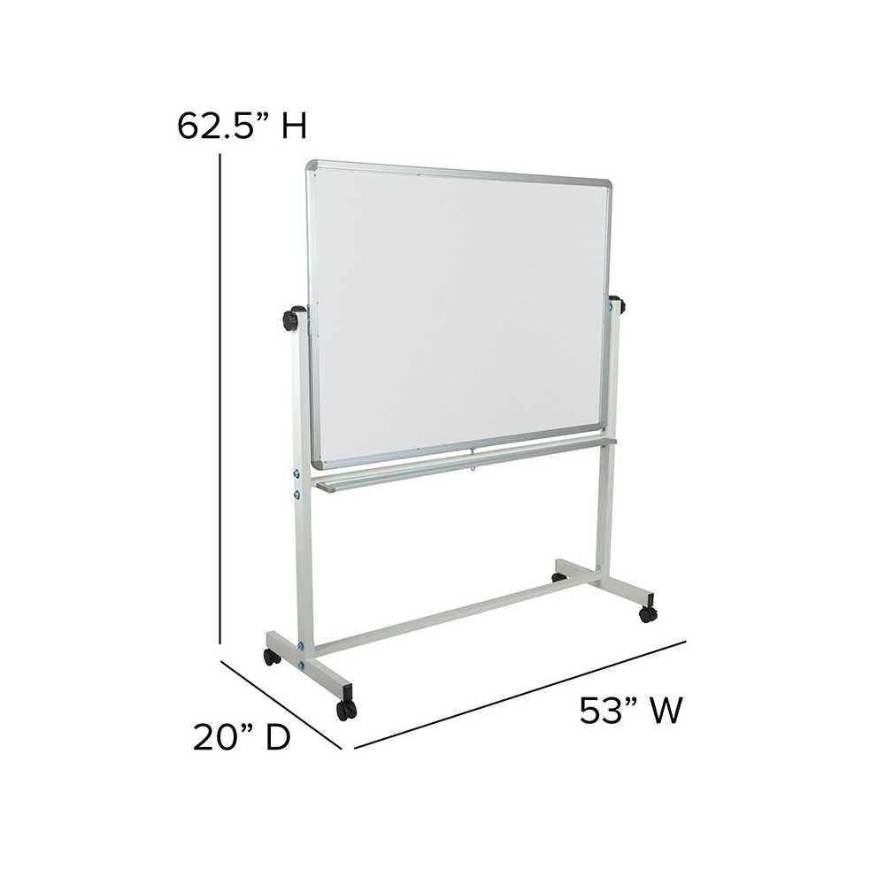 53"W x 62.5"H Double-Sided Mobile White Board with Pen Tray