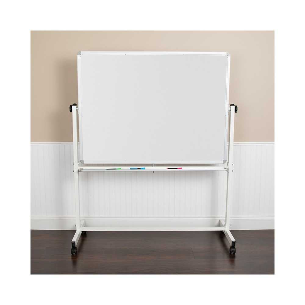 53"W x 62.5"H Double-Sided Mobile White Board with Pen Tray