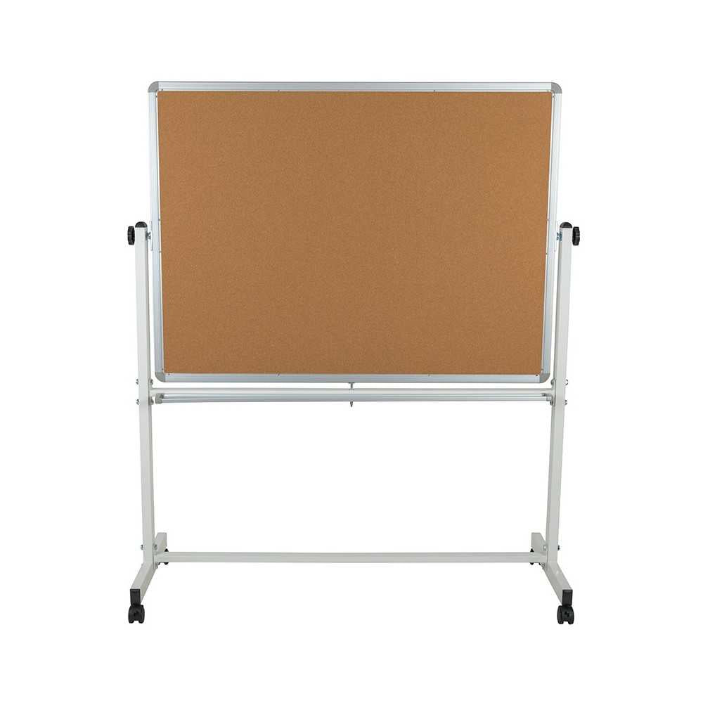 53"W x 62.5"H Reversible Mobile Cork Bulletin Board and White Board with Pen Tray