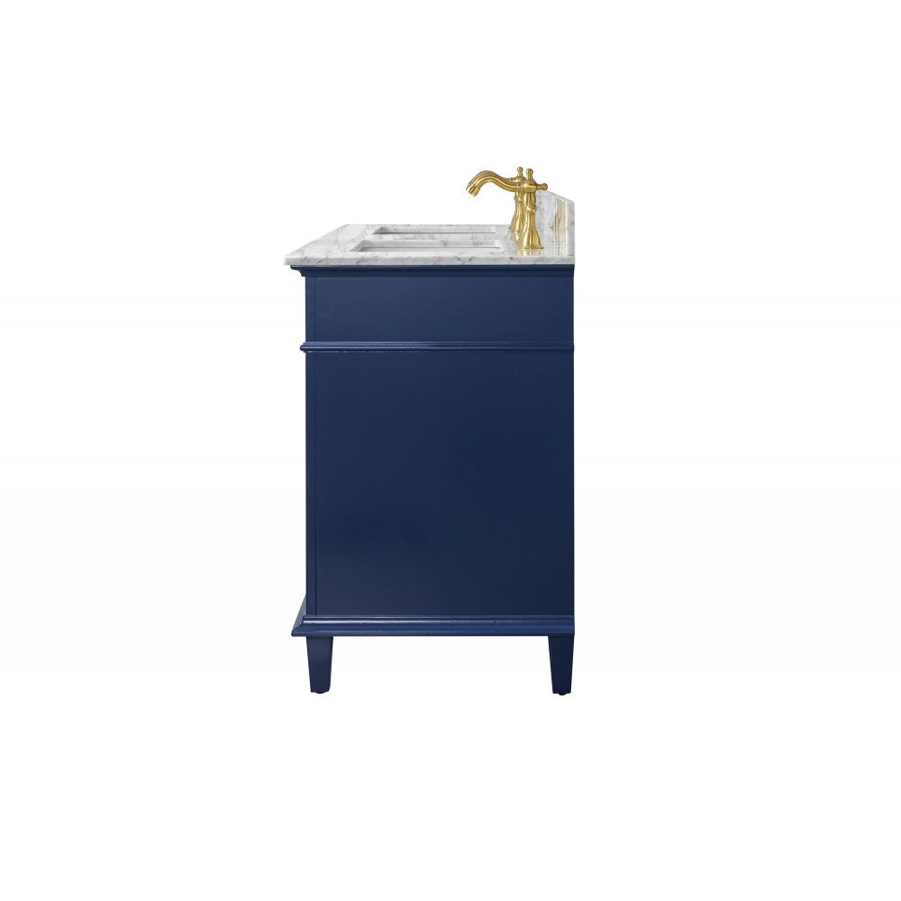 54" Blue Finish Double Sink Vanity Cabinet With Carrara White Top