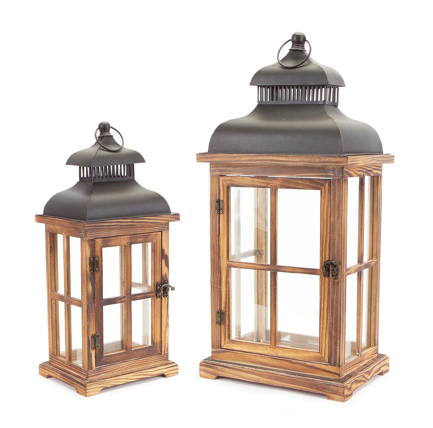 Lantern (Set Of 2) 15.5"-23"H Wood/Metal