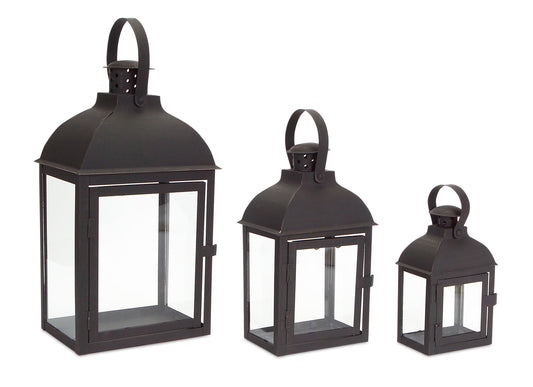 Lantern (Set Of 3) 7.5"-14"H Iron/Glass, Black