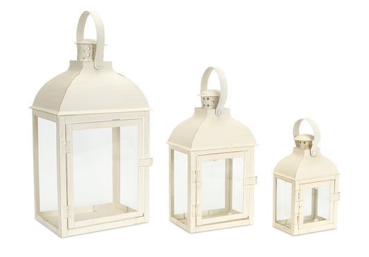 Lantern (Set Of 3) 7.5"-14"H Iron/Glass, White