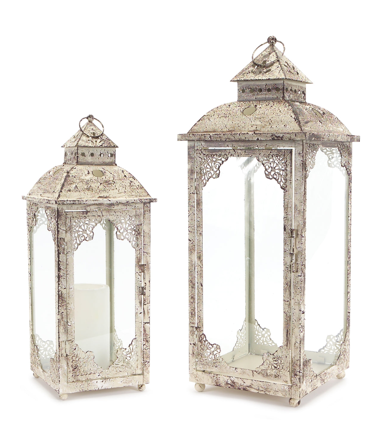 Lantern (Set Of 2) 17.5"-22"H Iron/Glass