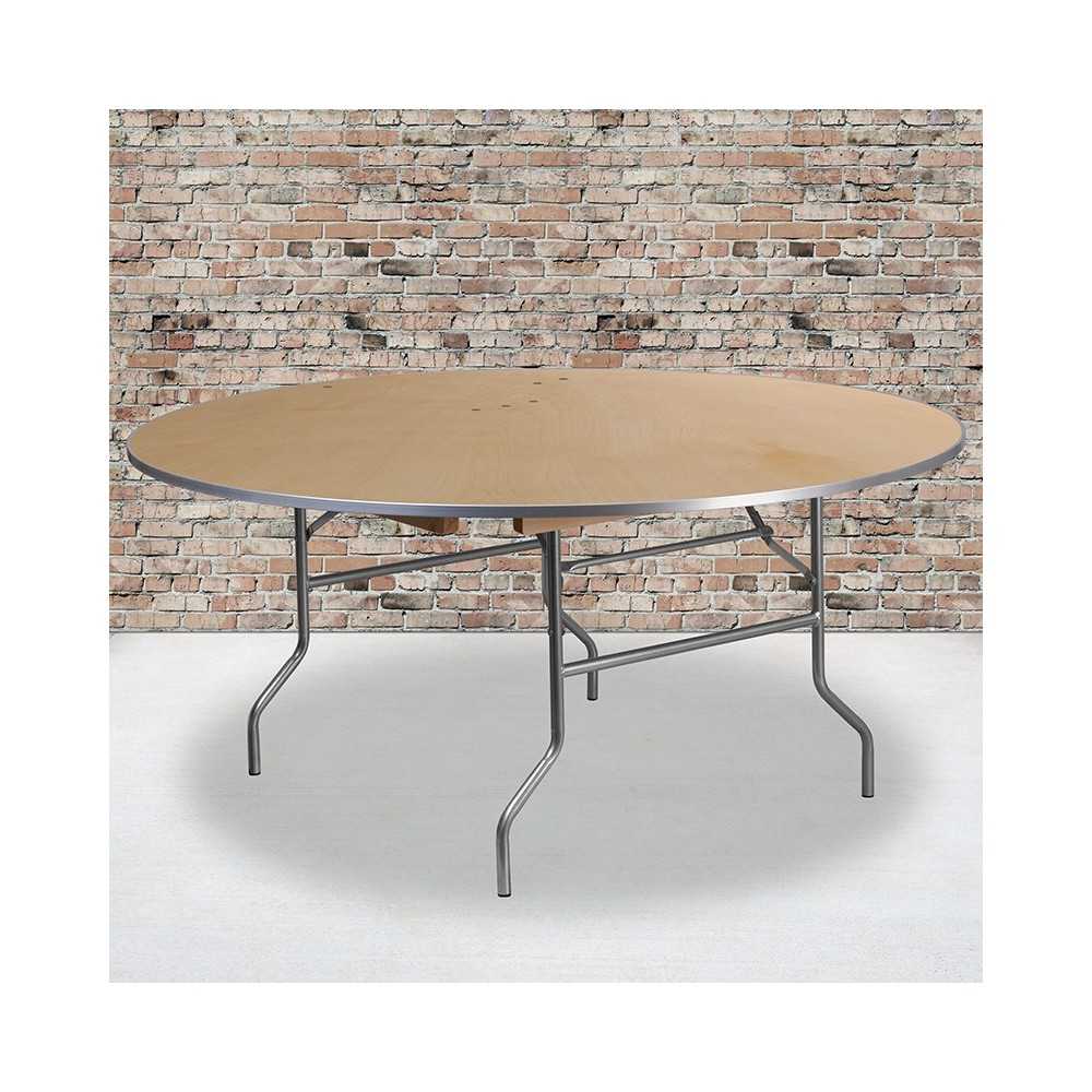 5.5-Foot Round HEAVY DUTY Birchwood Folding Banquet Table with METAL Edges