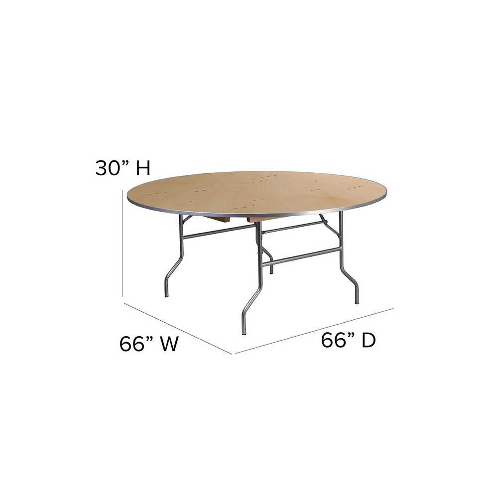 5.5-Foot Round HEAVY DUTY Birchwood Folding Banquet Table with METAL Edges