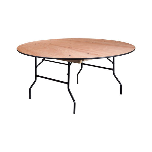 5.5-Foot Round Wood Folding Banquet Table with Clear Coated Finished Top