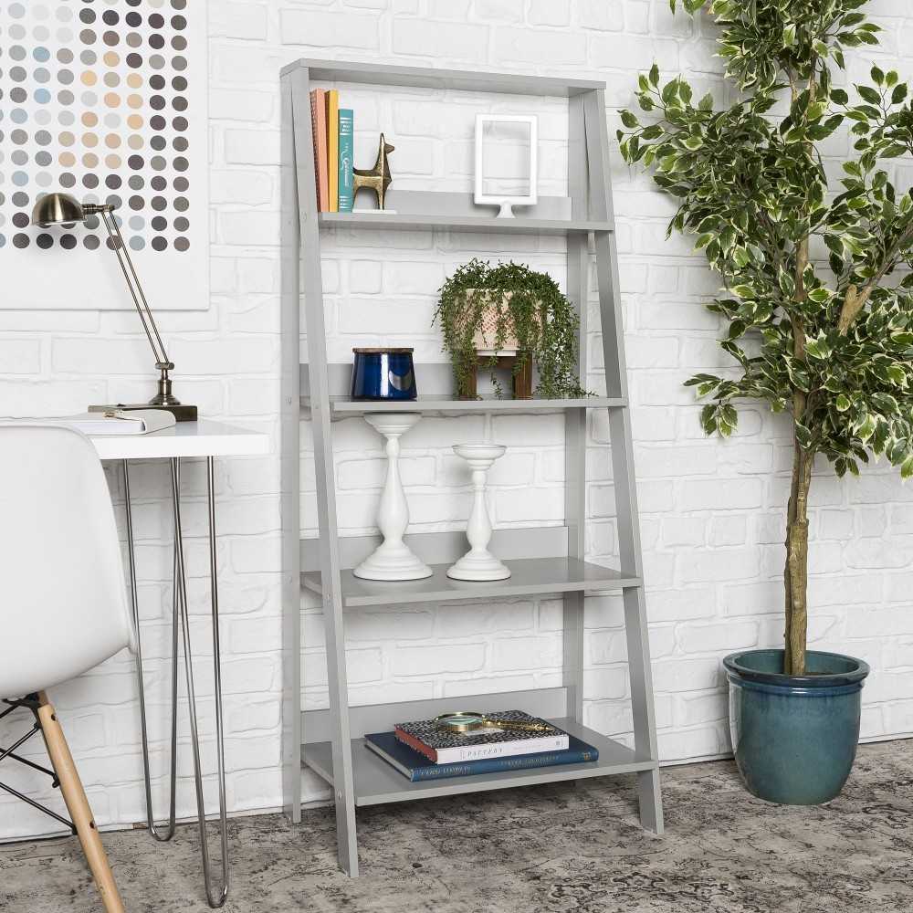 55" Modern Wood Ladder Bookshelf - Gray
