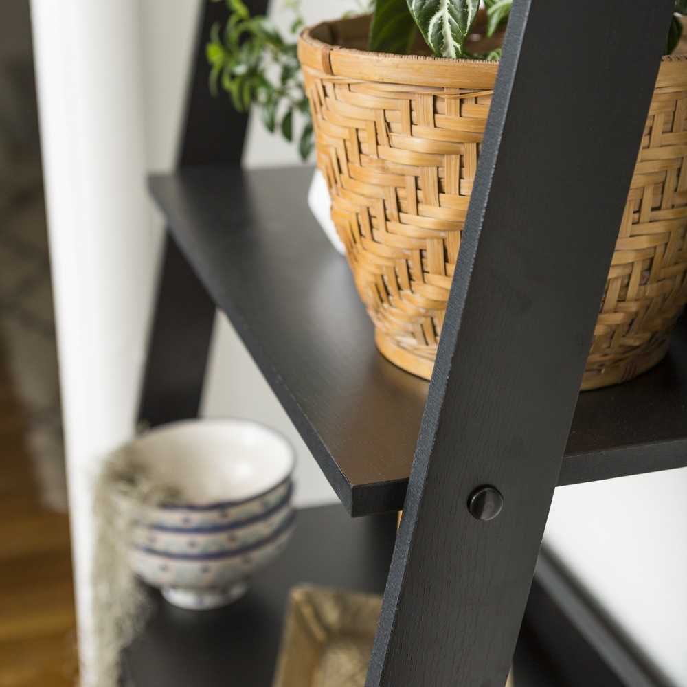 55" Modern Wood Ladder Bookshelf - Black