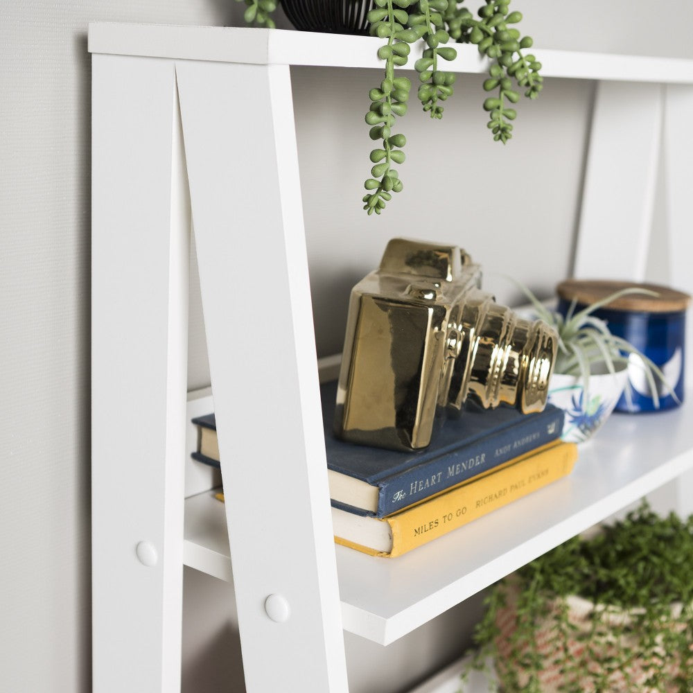55" Modern Wood Ladder Bookshelf - White
