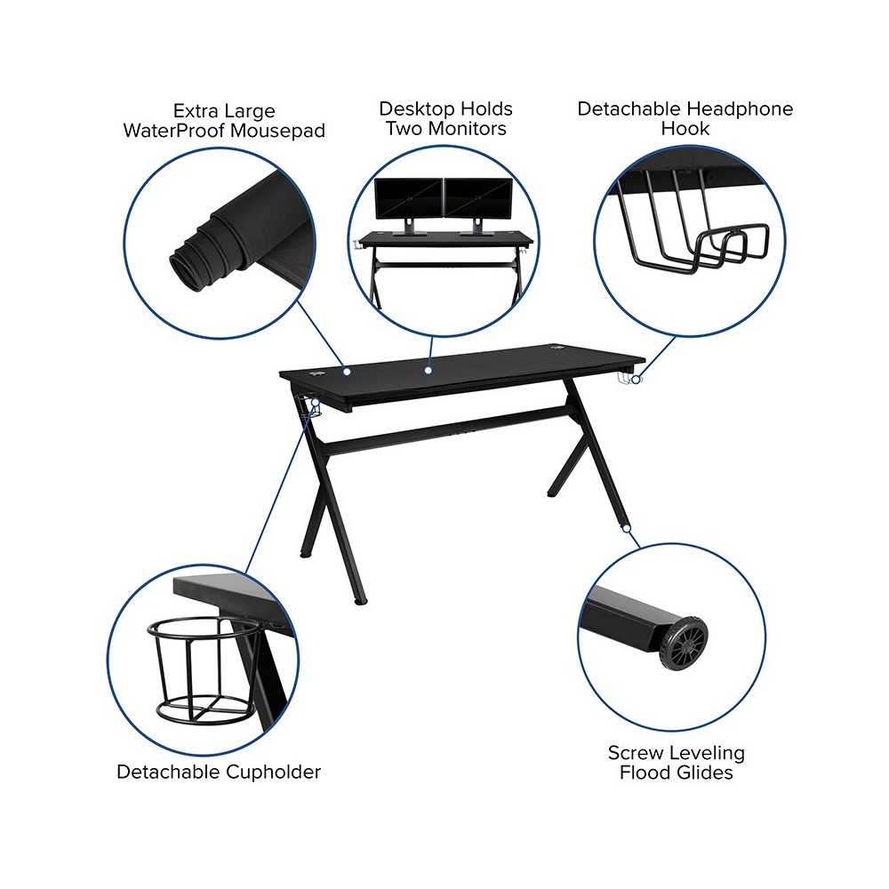 55" x 24" Extra Large Gaming Desk with Headphone Hook and Cup Holder - Free Mouse Pad