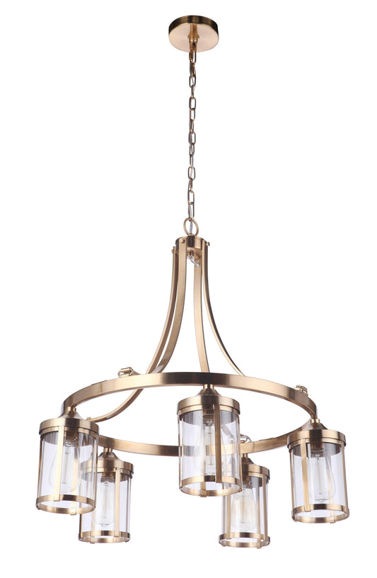 Elliot Chandelier 5 Light, Satin Brass