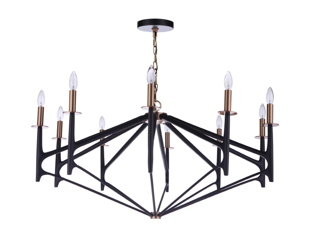 The Reserve Chandelier 10 Light Flat Black / Satin Brass