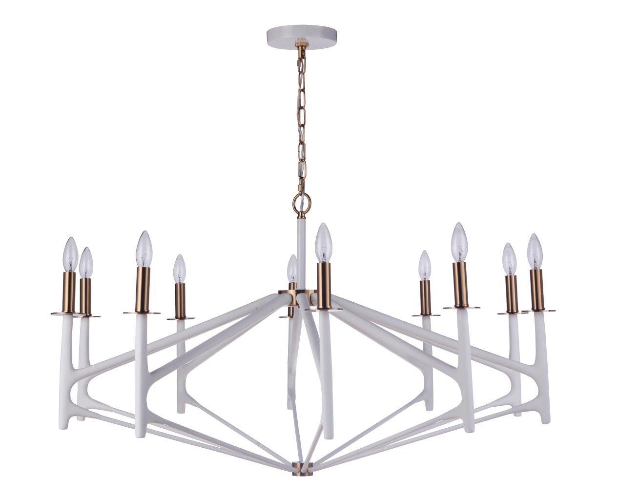 The Reserve 10 Light Chandelier - Matte White/ Satin Brass