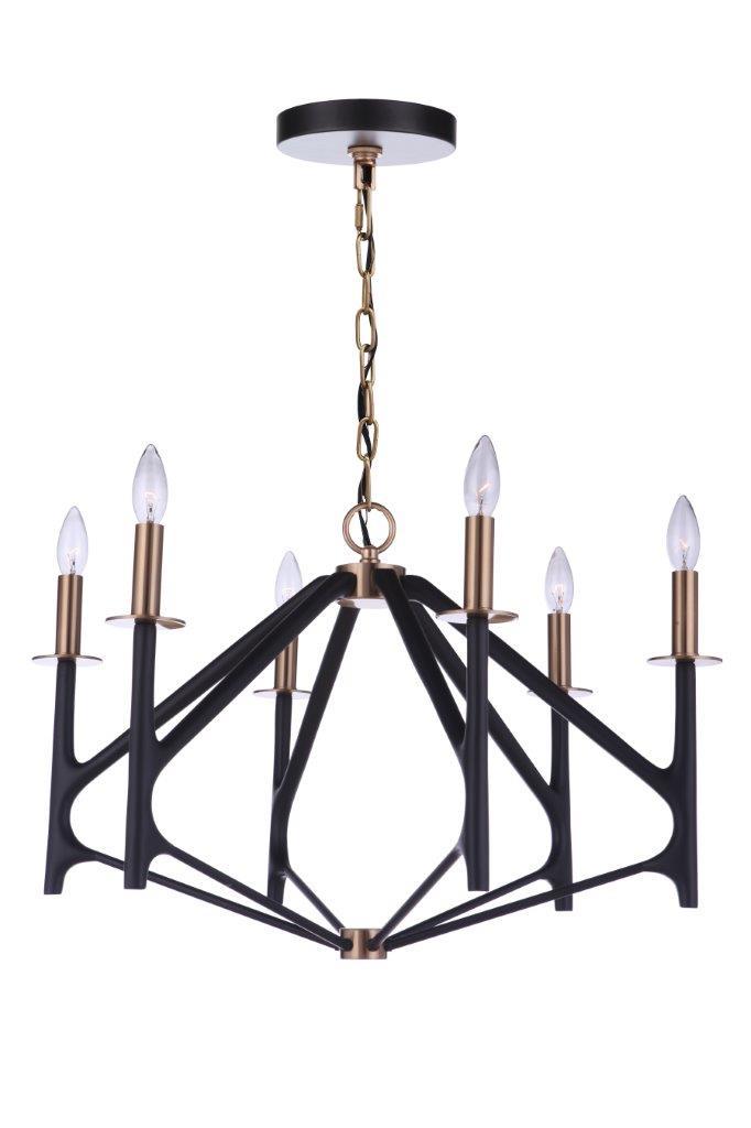 The Reserve Chandelier 6 Light Flat Black / Satin Brass