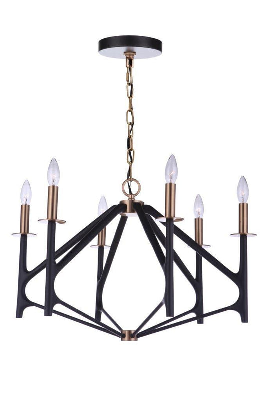 The Reserve Chandelier 6 Light Flat Black / Satin Brass